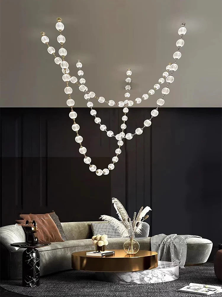 Afralia™ Pearl Necklace Design LED Chandelier for Dining Room Staircase Decor