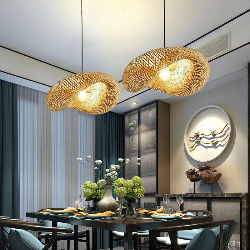 Bamboo Suspension Pendant Light Chandelier by Afralia™ for Kitchen Living Dining Room