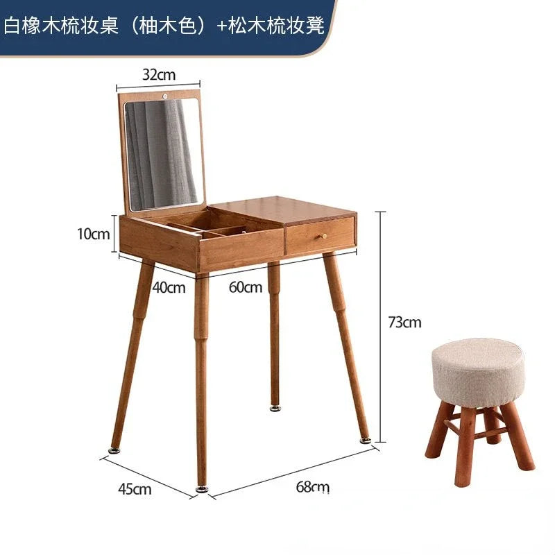 Afralia™ Solid Wood Dressing Table with Mirror and Drawer Storage