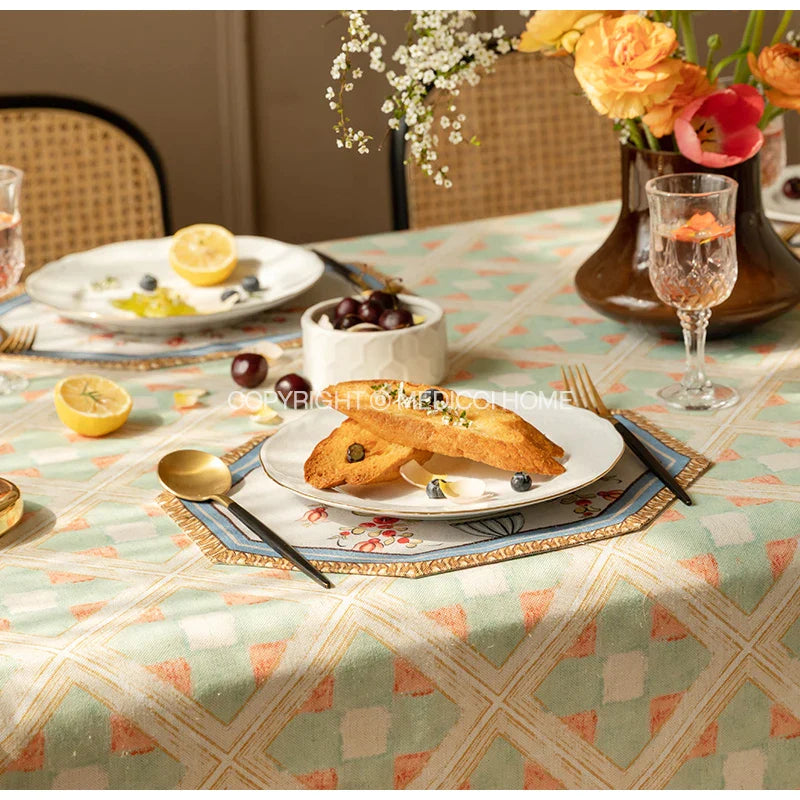 Afralia™ Baroque Flowers Fringe Placemat Set- Luxury Cotton Linen Retro Hexagon Table Mats