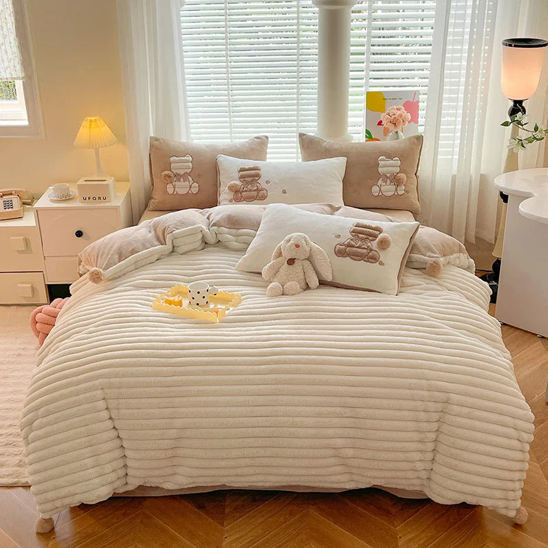 Afralia™ Rabbit Velvet Bedding Set: Single Queen King Size Plush Duvet Cover, Bed Sheet, Pillowcases