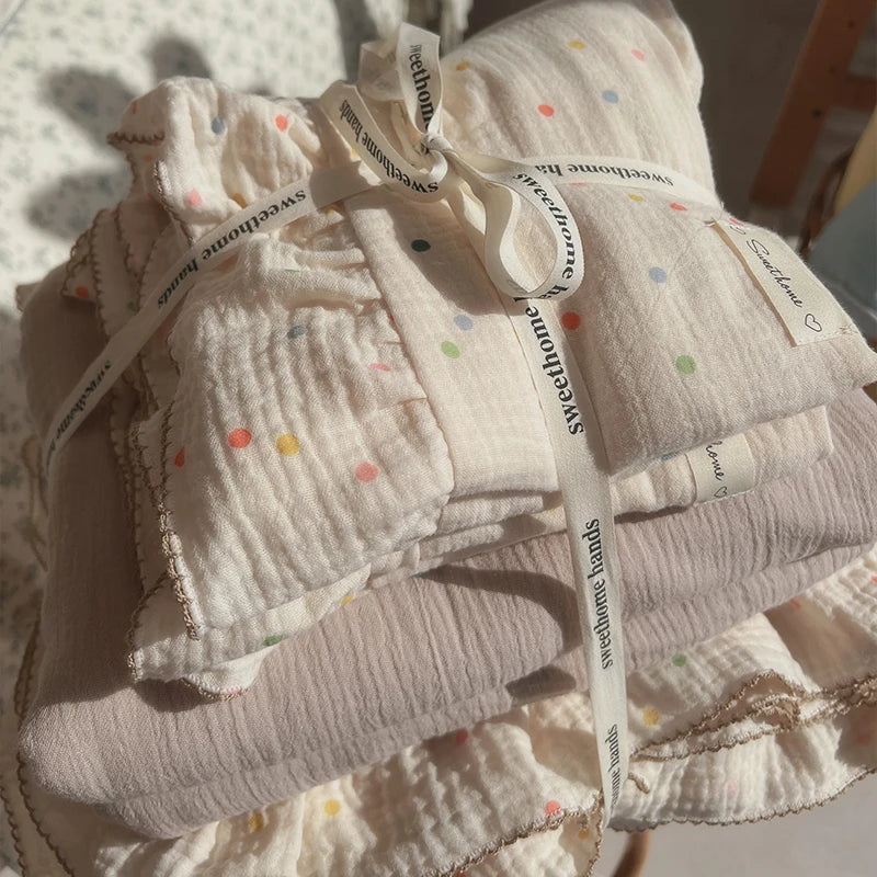 Afralia™ Luxury Nude Double-Layer Cotton Yarn Quilt Cover for Single Double Size Bed