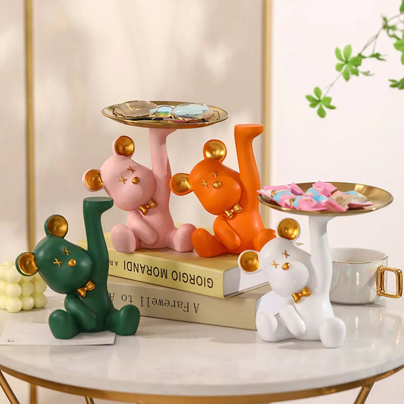 Afralia™ Bear House Entry Tray Keys Receiver Storage Figurines