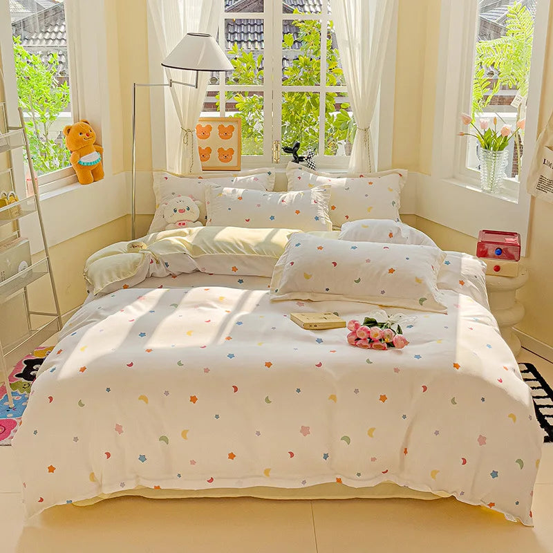 Afralia™ Cartoon Printed Bedding Set: Soft Cozy Duvet Cover, Bedsheet, Pillowcase, Single Double Bedclothes