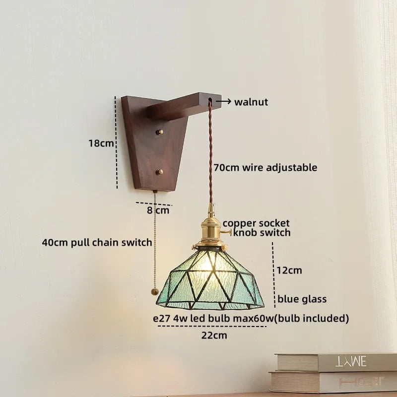 Afralia™ Walnut Glass LED Wall Light Fixture | Modern Bedroom Bathroom Living Room Lamp