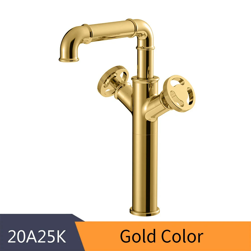 Afralia™ Matte Black Brass Bathroom Faucet Dual Handles Retro Industrial Style