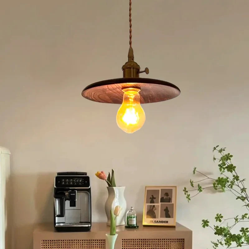 Afralia™ Nordic Wood LED Pendant Lights Vintage Copper Hanging Lamp for Kitchen Living Room