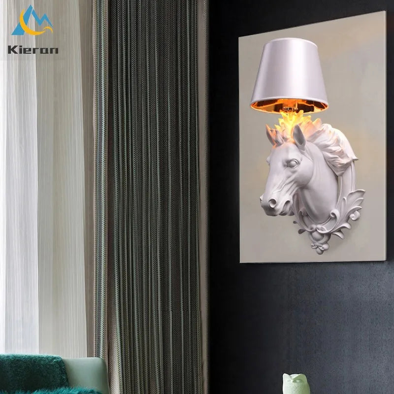 Afralia™ Resin Horse Head LED Wall Lamp for Home Decor