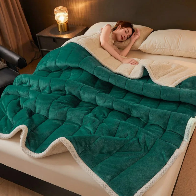 Afralia™ Cozy 3-Layer Coral Fleece Winter Blanket - Soft & Warm Bed Quilt