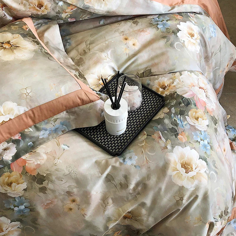 Afralia™ Pastoral Flowers Bedding Set: Duvet Cover, Sheet, Pillowcase - American Style, Digital Print