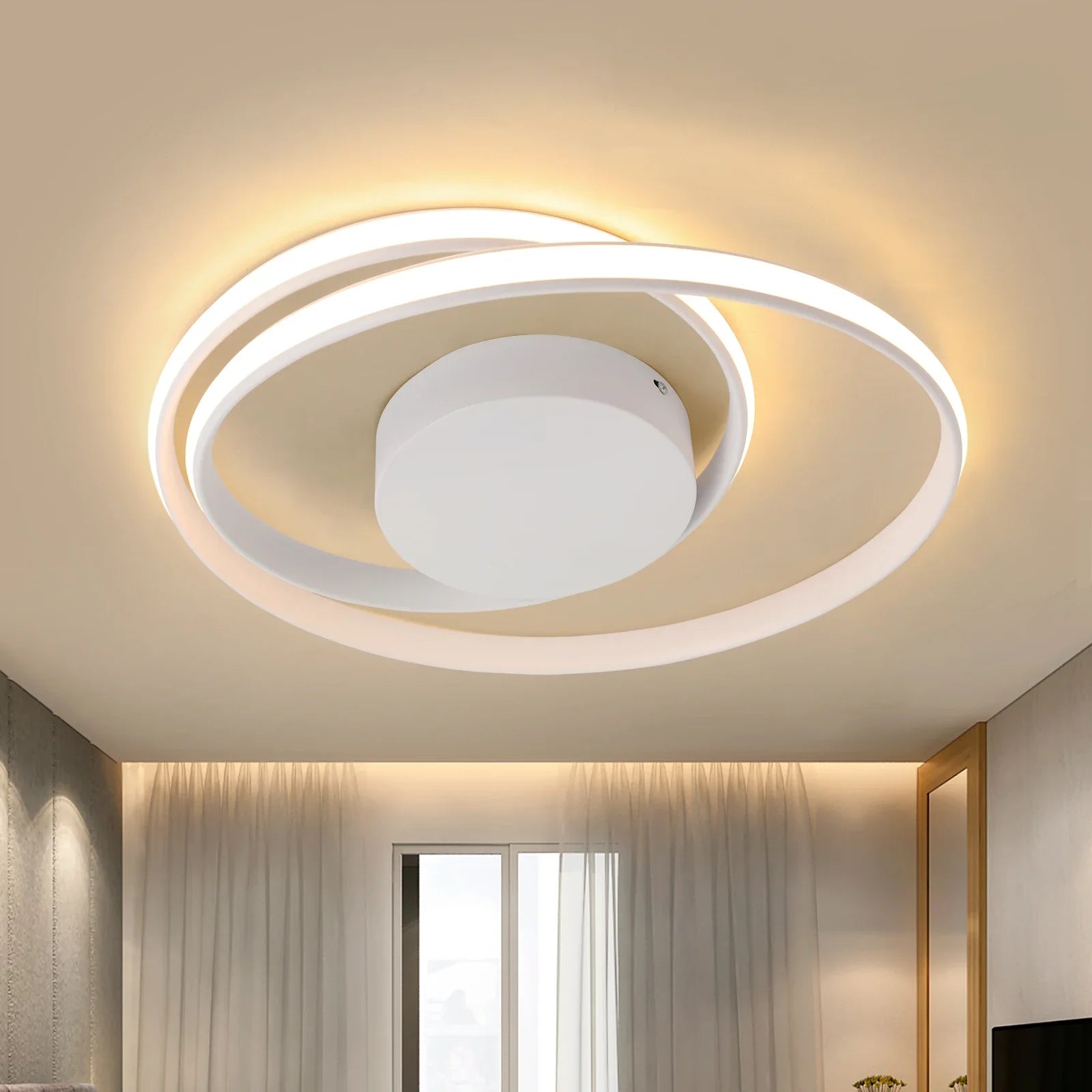 Afralia™ Dimmable LED Chandelier Light Remote Ceiling Lamp Gold White Black Fixture