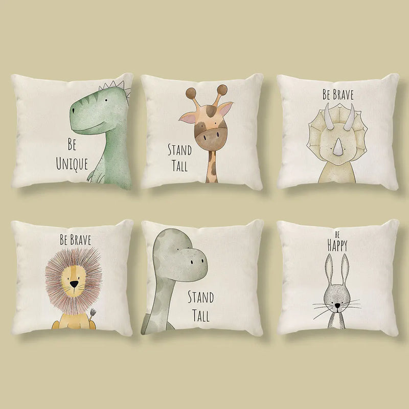 Afralia™ Cartoon Animal Linen Pillowcase | Home Decor Throw Pillow Covers for Sofa