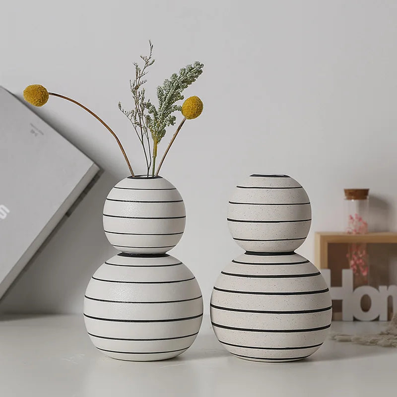 Afralia™ Striped Geometric Ceramic Vase with Spheres for Home Decoration