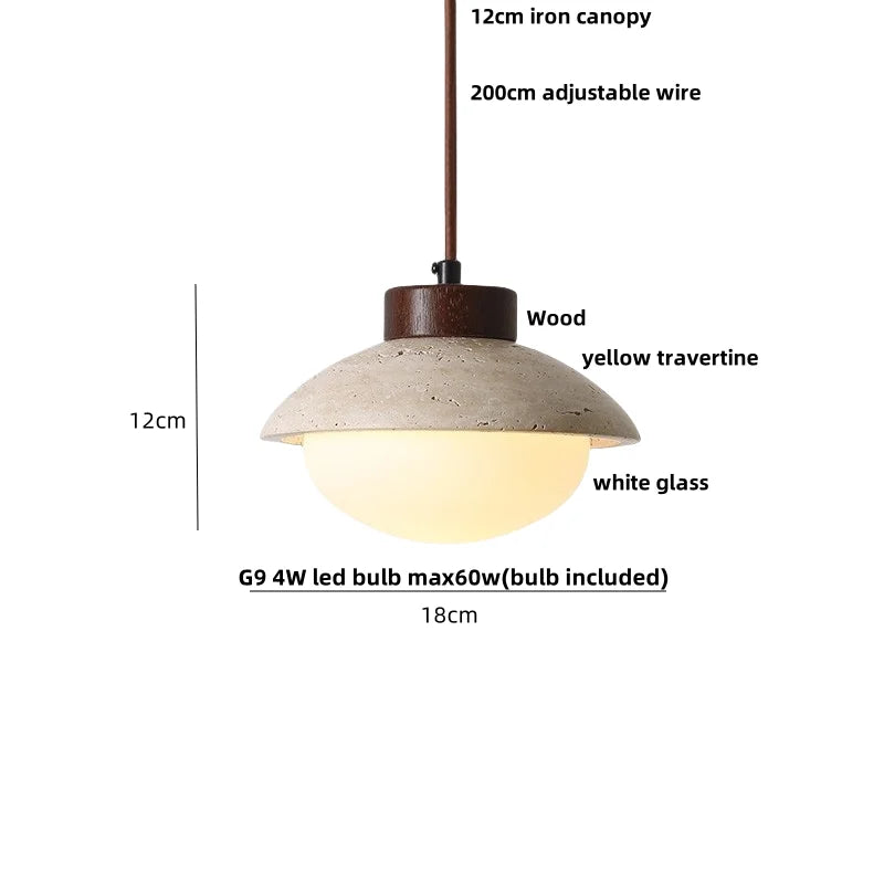 Afralia™ Yellow Travertine LED Pendant Light Glass Hanging Lamp for Modern Home Decor