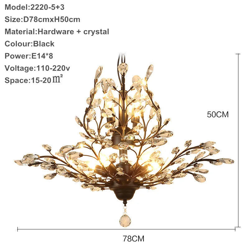 Afralia™ Tree Branch Leaves Chandelier: Vintage Crystal Lustre for Living Room, Bedroom, Kitchen