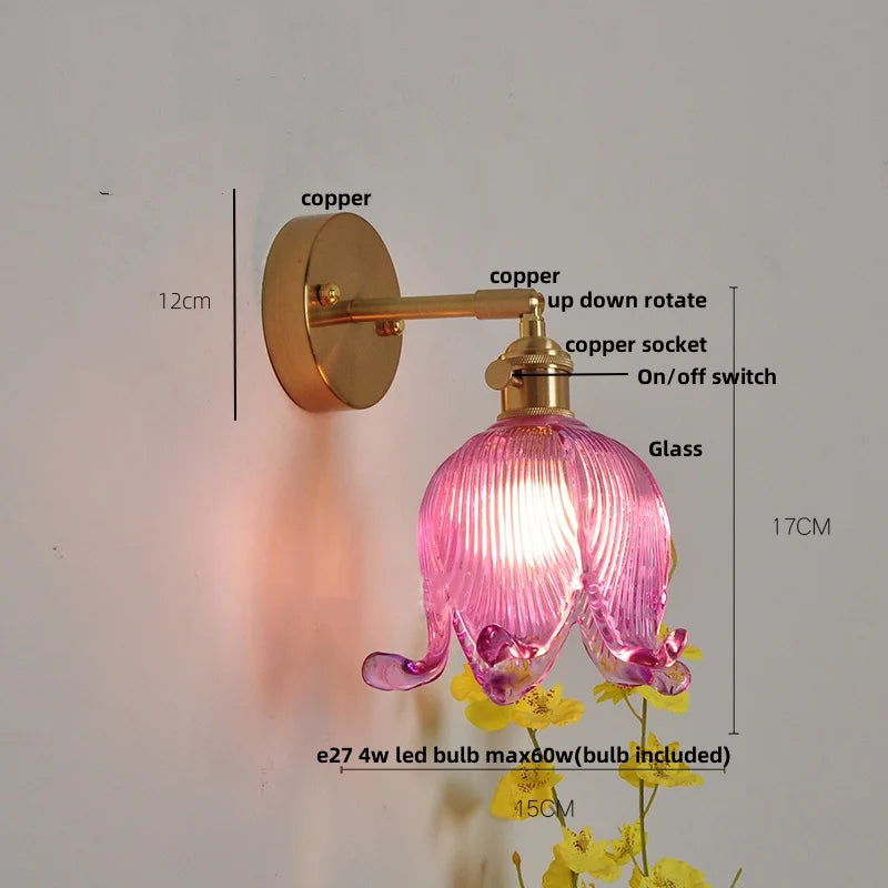 Afralia™ Blue Glass LED Wall Lamp Vintage Pull Chain Stair Light Fixtures