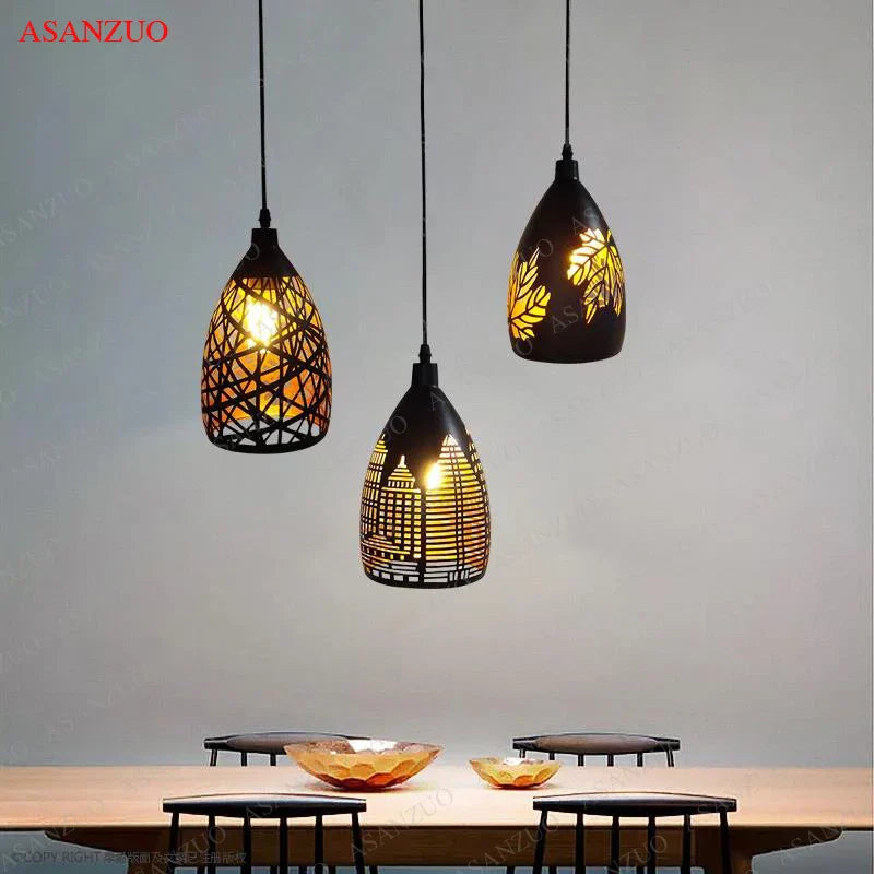 Afralia™ Nordic Hollow Metal Pendant Light for Dining Coffee Bar Kitchen