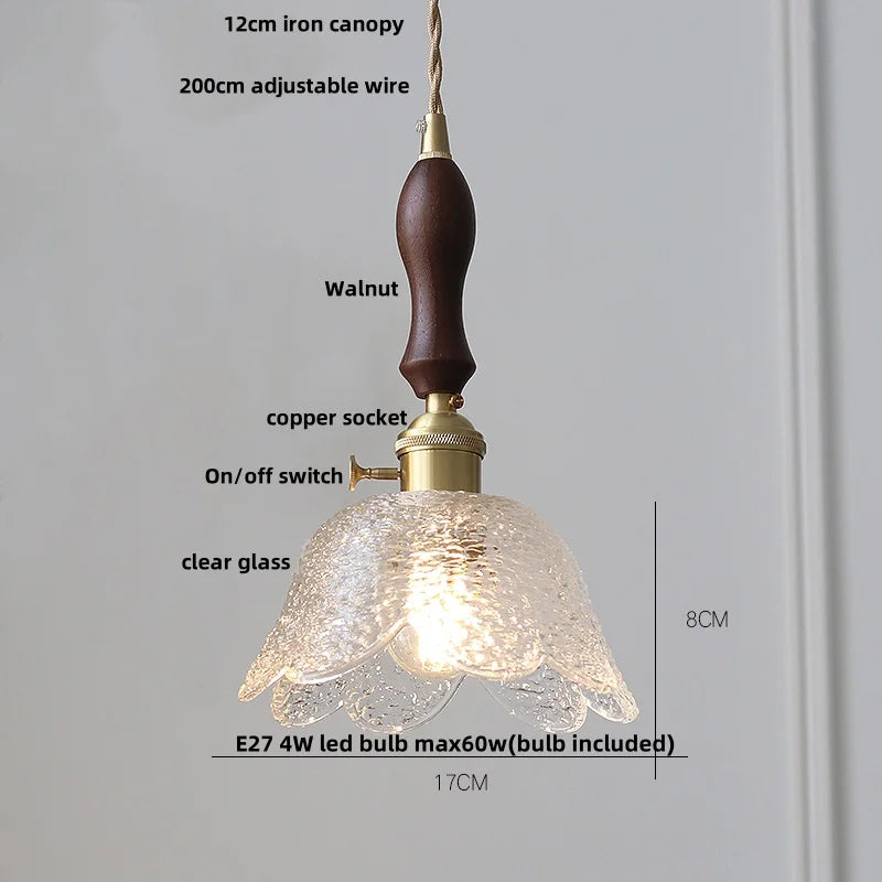 Afralia™ Amber Glass LED Pendant Light Fixture Nordic Modern Copper Hanging Lamp