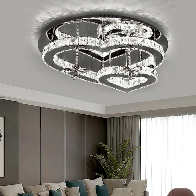 Afralia™ Heart Shaped Crystal LED Ceiling Light - Modern Chandelier Fixture for Living Room