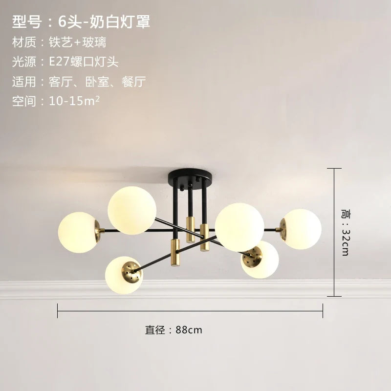 Afralia™ Glass Ball LED Chandelier Ceiling Light for Living Room and Kitchen