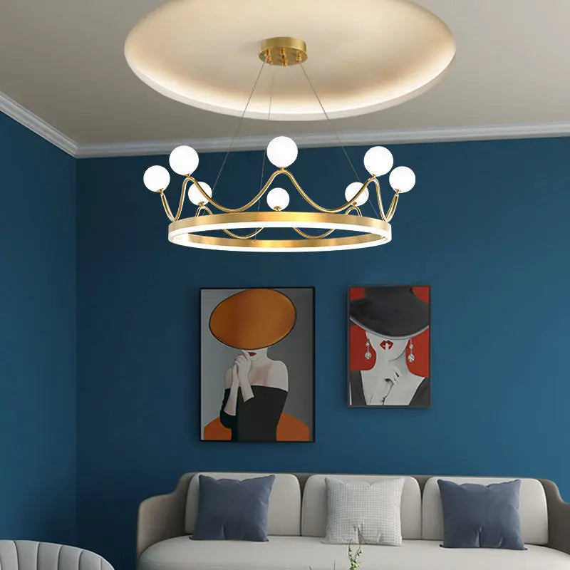 Afralia™ Glass Crown Chandelier Pendant Light for Bedroom Ceiling, Modern Suspension Lamp