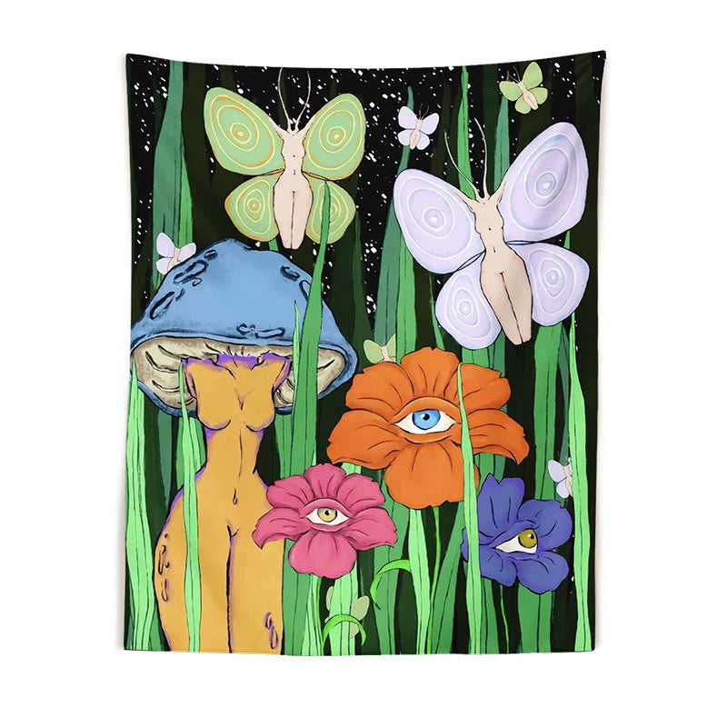 Afralia™ Psychedelic Mushroom Girl Botanical Floral Tapestry Wall Hanging