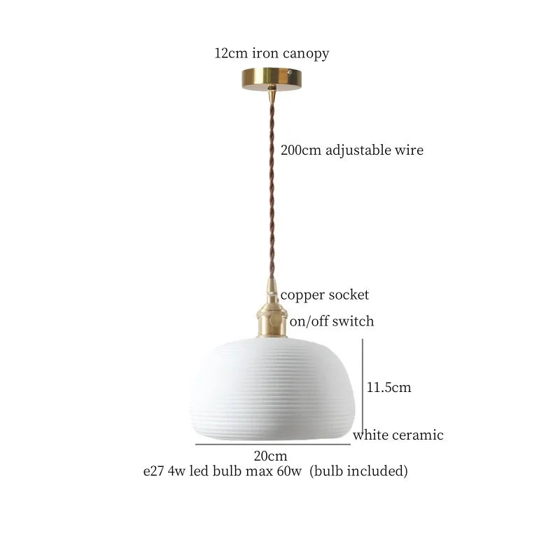 Afralia™ Ceramic LED Pendant Light Japanese Copper Hanging Lamp - Vintage Style