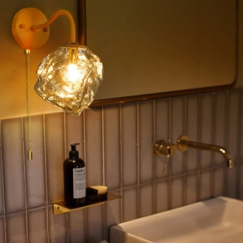 Afralia™ Lava Ice Glass LED Wall Sconce Brass Vintage Wandlamp