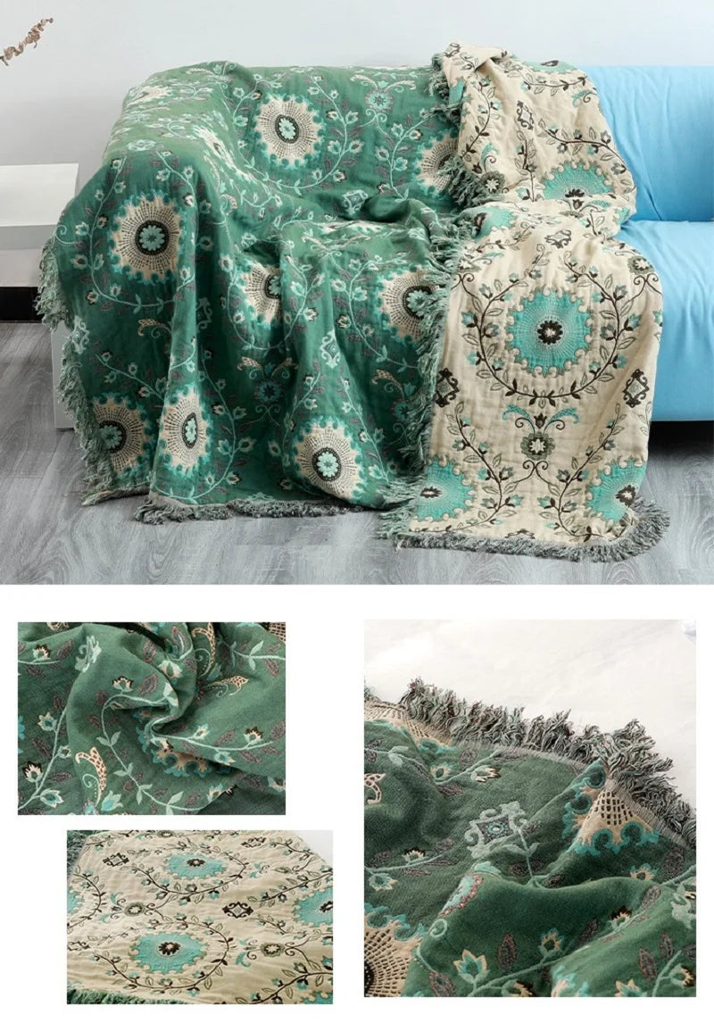 Afralia™ Bohemian Cotton Sofa Throw Blanket - Double Side Bed Cover & Cushion - All Seasons Quilt