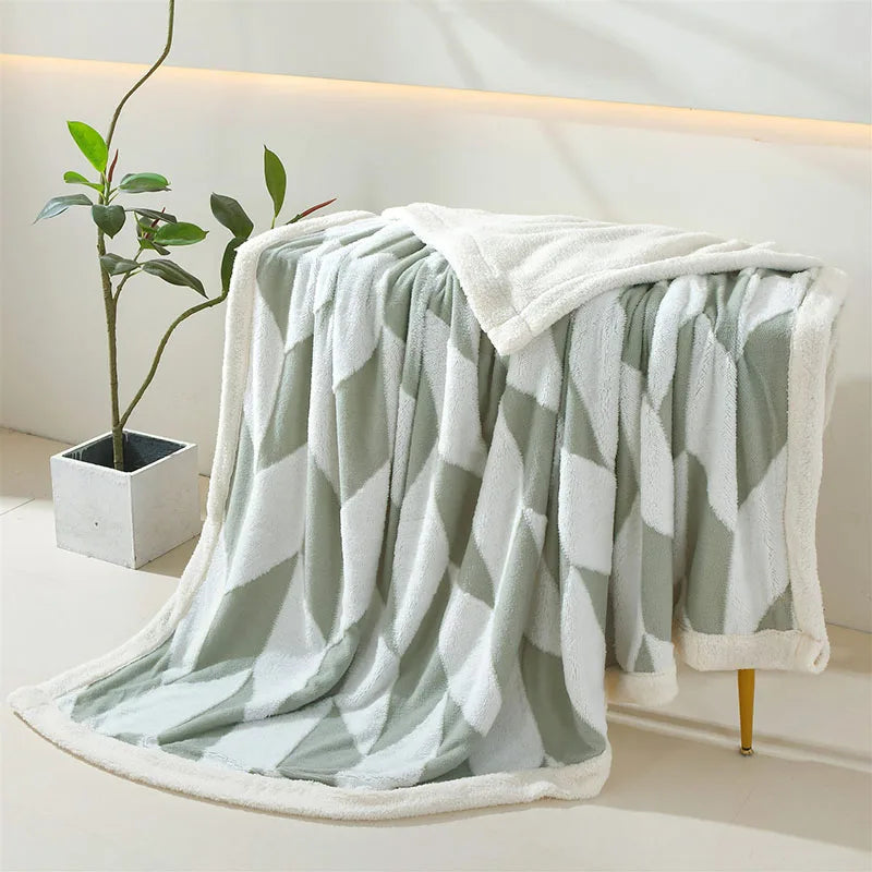 Afralia™ Geometric Lamb Wool Blanket: Soft Multi-Purpose Sofa Cover for Autumn Winter
