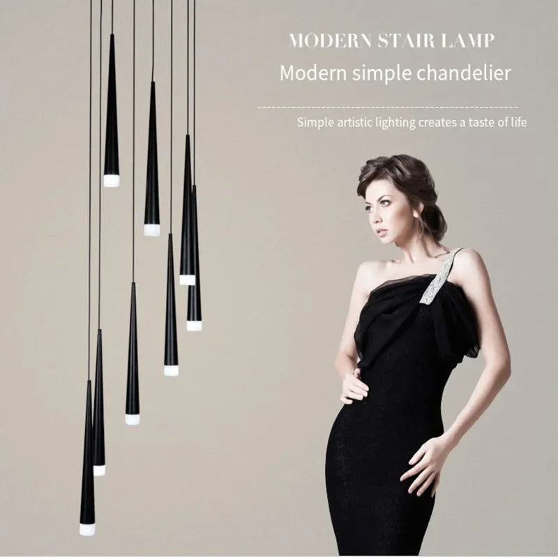 Afralia™ Modern LED Stair Chandelier for Duplex Apartment, Nordic Design for Bedroom, Restaurant, Bar.