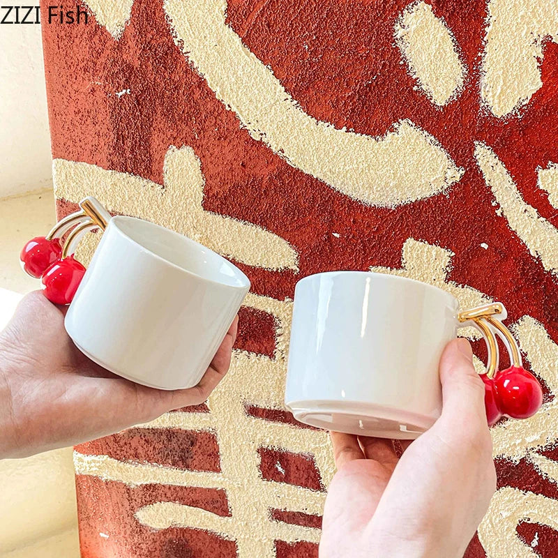 Afralia™ Cherry Handle Mug: White Ceramic Tea & Coffee Cup for Dining Table
