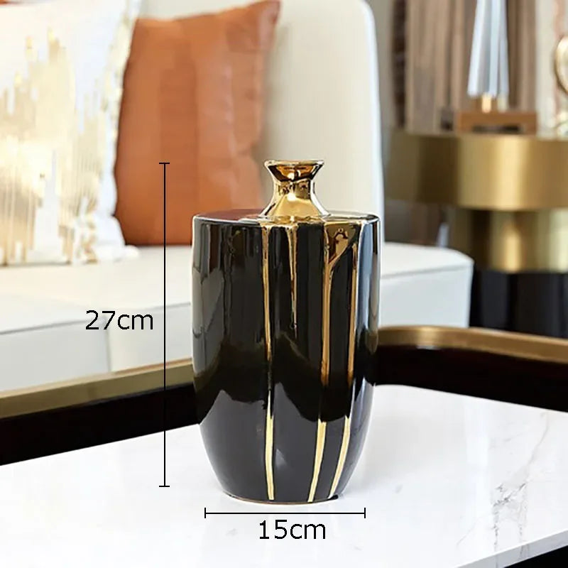 Afralia™ Elegant Black Gold Ceramic Vase for Modern Luxury Flower Decoration