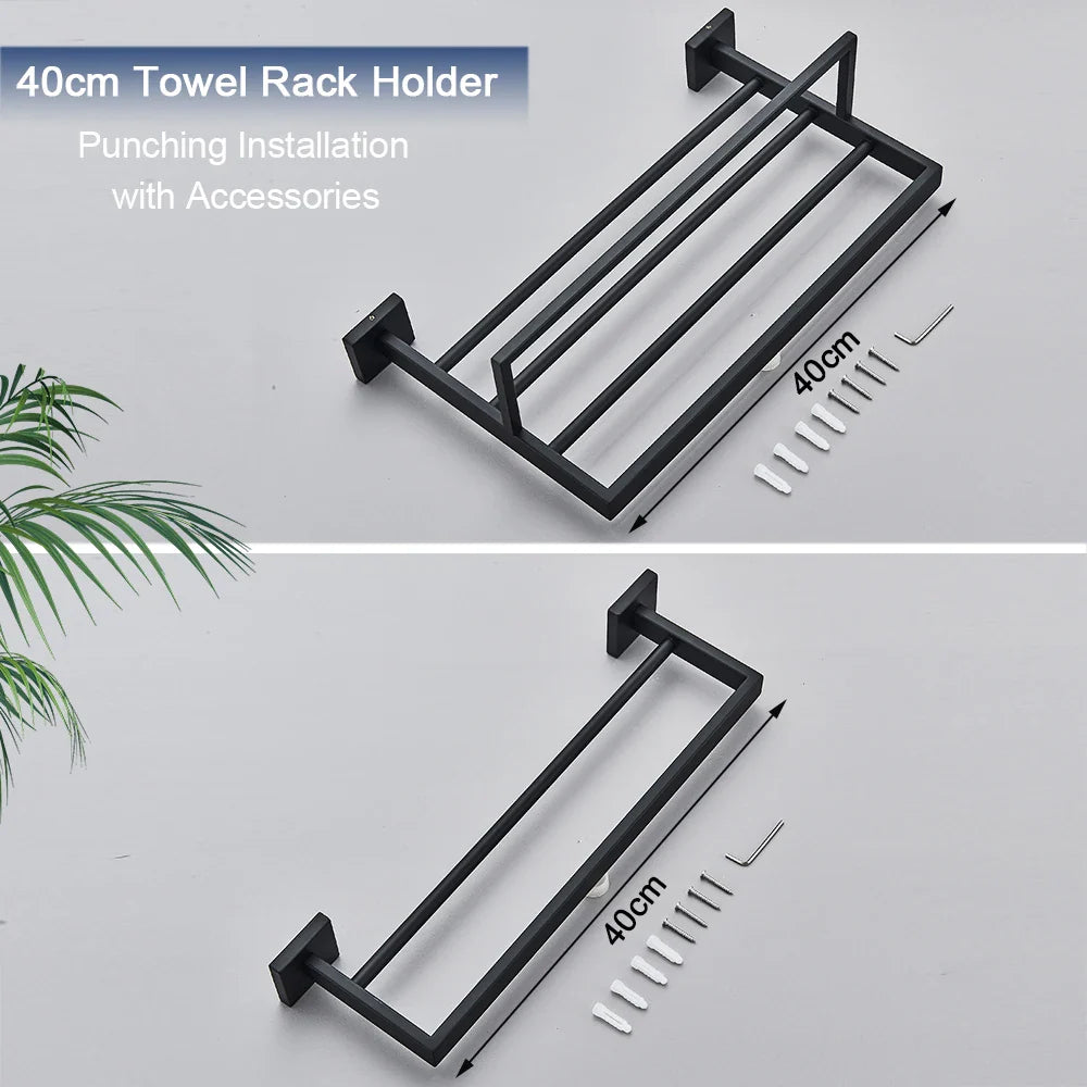 Afralia™ Black Towel Rack Bar 40cm SUS304 Modern Gold Cloth Holder Wall Mounted