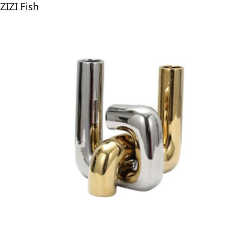 Afralia™ Curved Pipeline Ceramic Vase for Abstract Decorative Flowers Arrangement