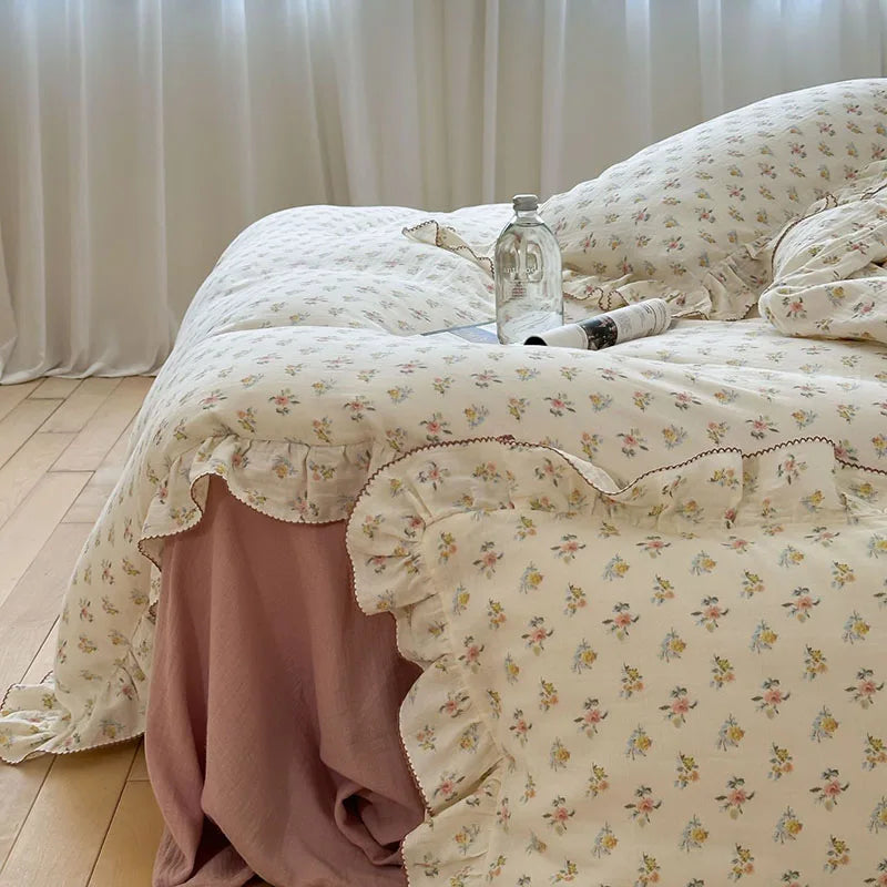 Afralia™ Luxury Nude Double-Layer Cotton Yarn Quilt Cover for Single Double Size Bed