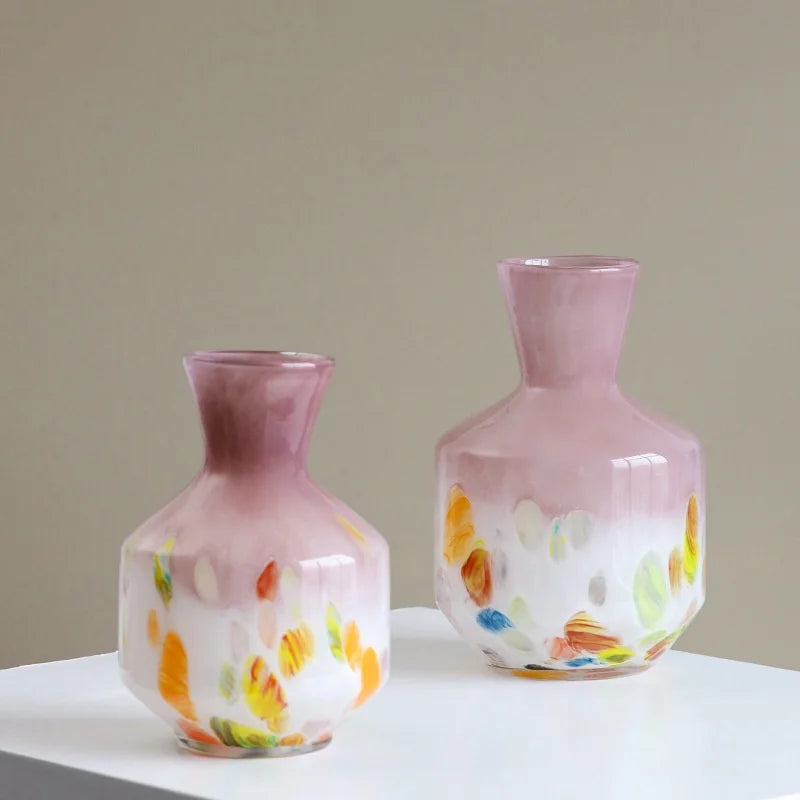 Afralia™ Pink Glass Vase Graffiti Flower Hydroponics Home Decoration Accessories