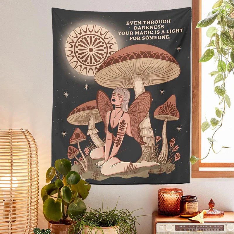 Afralia™ Psychedelic Mushroom Woman Tapestry Wall Hanging for Hippie Bohemian Decor