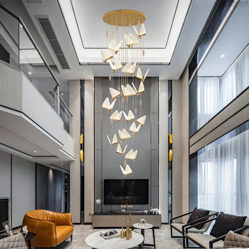 Afralia™ Modern Butterfly Chandelier Lighting for Living Room, Staircase, Bedroom - Indoor LED Lamps