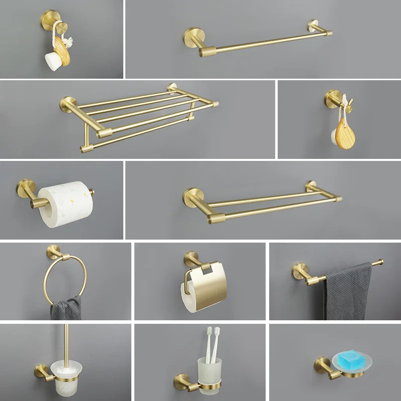 Afralia™ Gold Hardware Set: Towel Bar, Toilet Paper Holder, Robe Hook, Cup Hanger