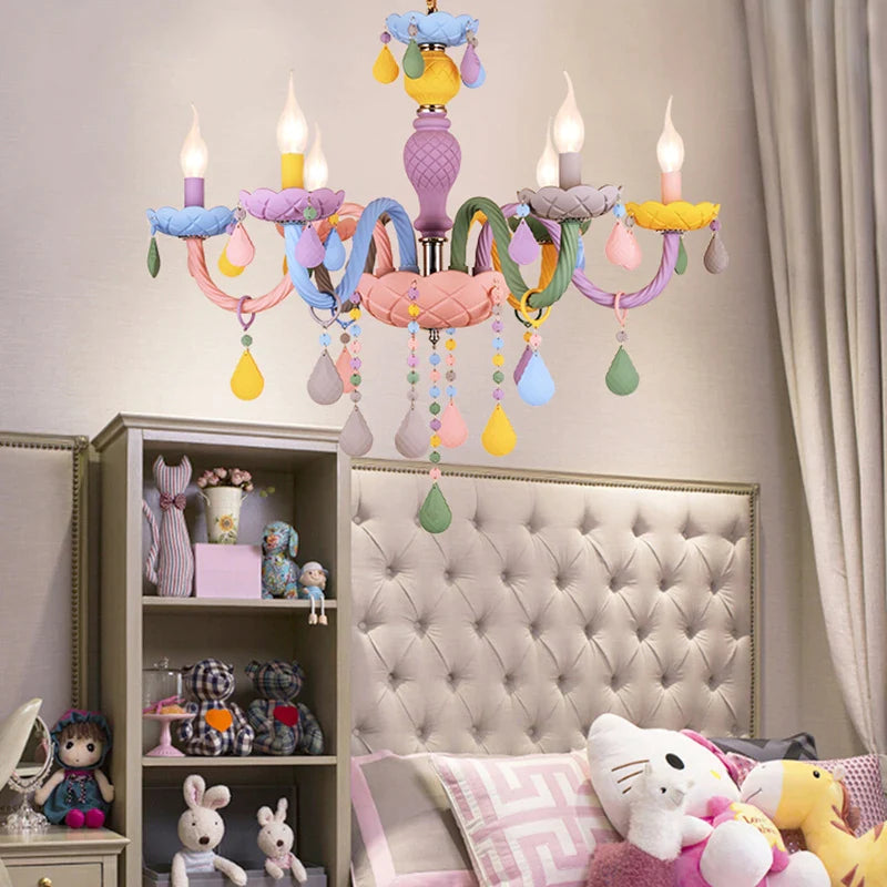 Afralia™ Kids Room LED Macaron Ceiling Chandelier for Boys Girls Bedroom Decor