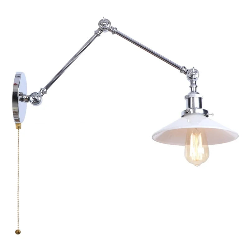 Afralia™ Industrial Loft Swing Arm LED Wall Sconce Glass Vintage Mirror Light