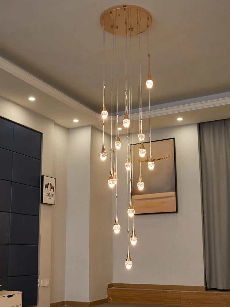 Afralia™ Crystal Chandelier: Modern LED Water Droplet Staircase Light