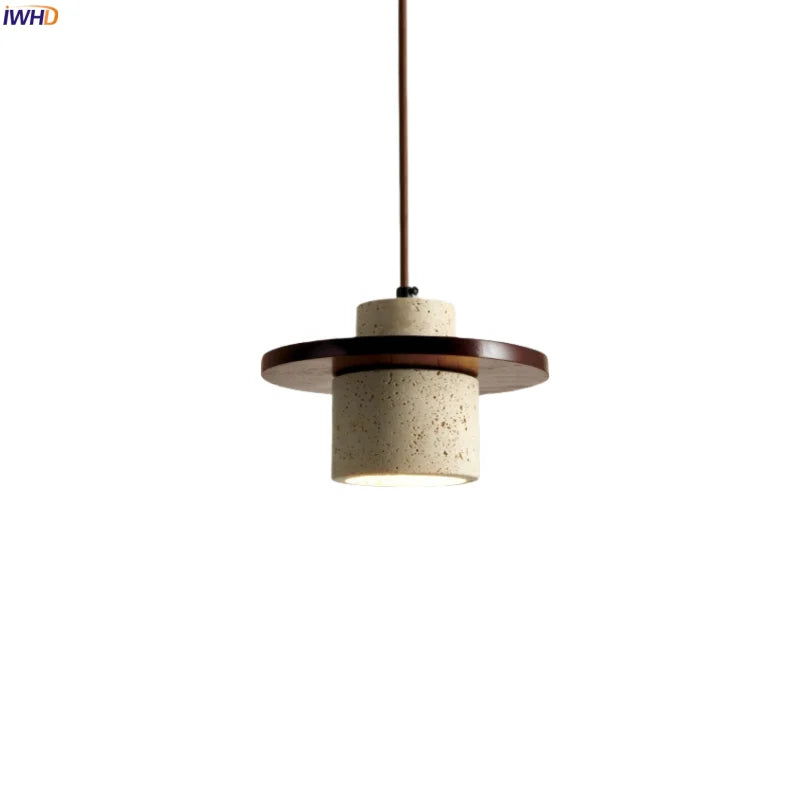 Afralia™ LED Pendant Lamp Yellow Travertine Wood Nordic Minimalism Hanging Light