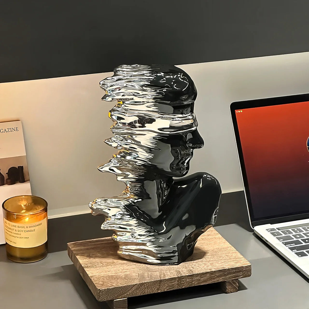 Afralia™ Silver Gradient Abstract Figure Sculpture Home Decor Figurine