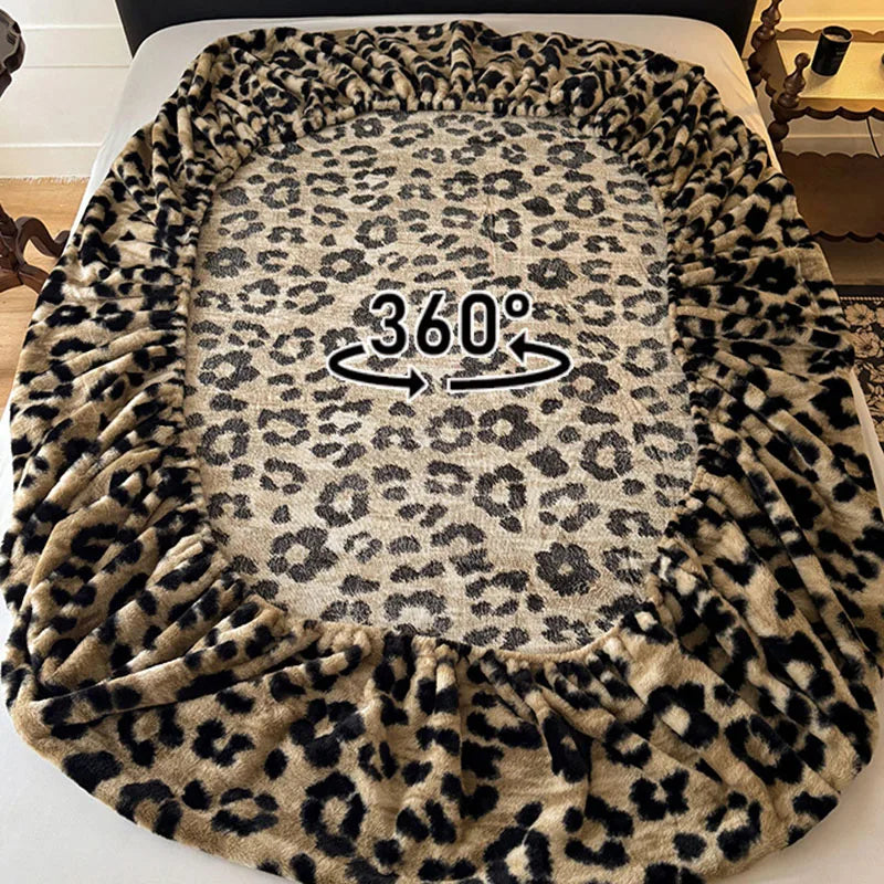 Afralia™ Winter Faux Rabbit Fur Fitted Sheet - Warm & Non-Slip Mattress Cover - Dark Pattern Printed