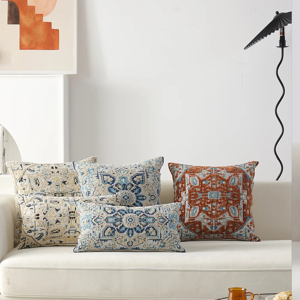 Afralia™ Chenille Luxury Retro Pillow Cover 30x50cm 45x45cm 50x50cm Ivory Blue Red