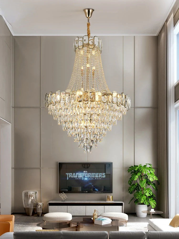 Afralia™ Luxury Crystal Chandelier LED Light Living Room Suspension Luminaire