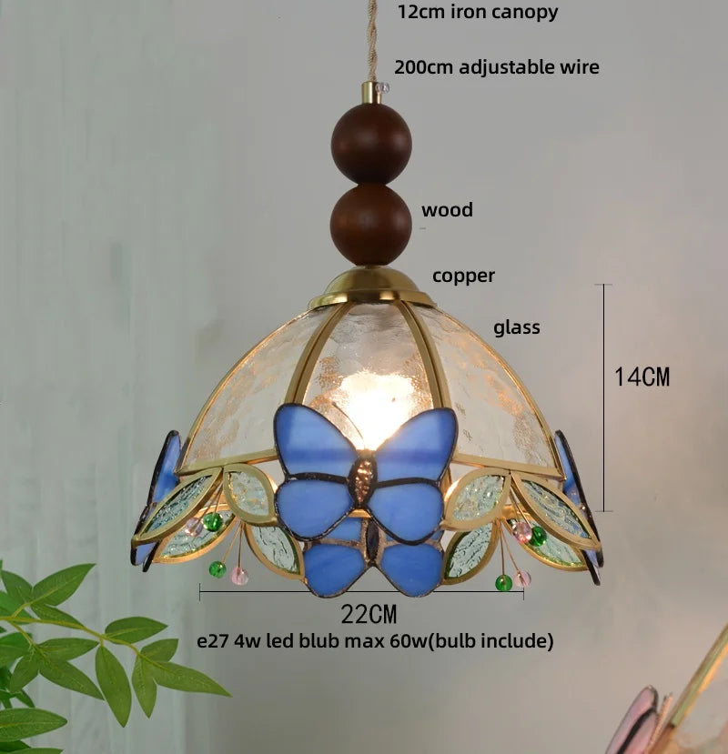 Afralia™ Clear Glass LED Pendant Light Tiffany Butterfly Hanging Lamp