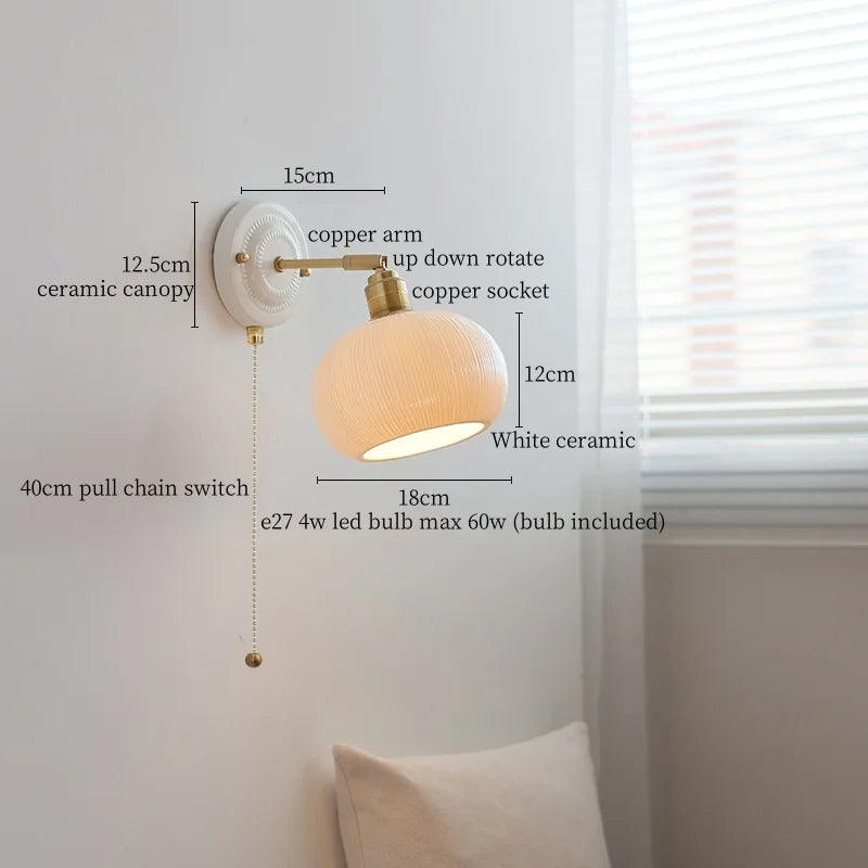 Afralia™ Nordic Ceramic LED Wall Sconce Copper Bedside Lamp for Living Room Bedroom Mirror